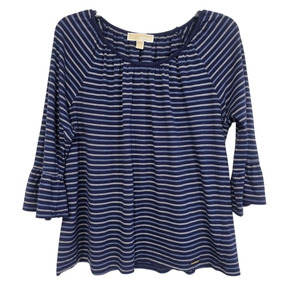 Michael by Michael Kors Womens Bell Sleeve Blue Stripe Top Size Large